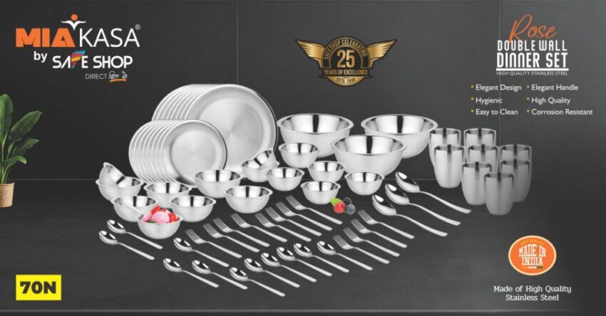 Dine in Style This Festive Season with Miakasa Double Wall Rose Dinner Set of 70 Pcs