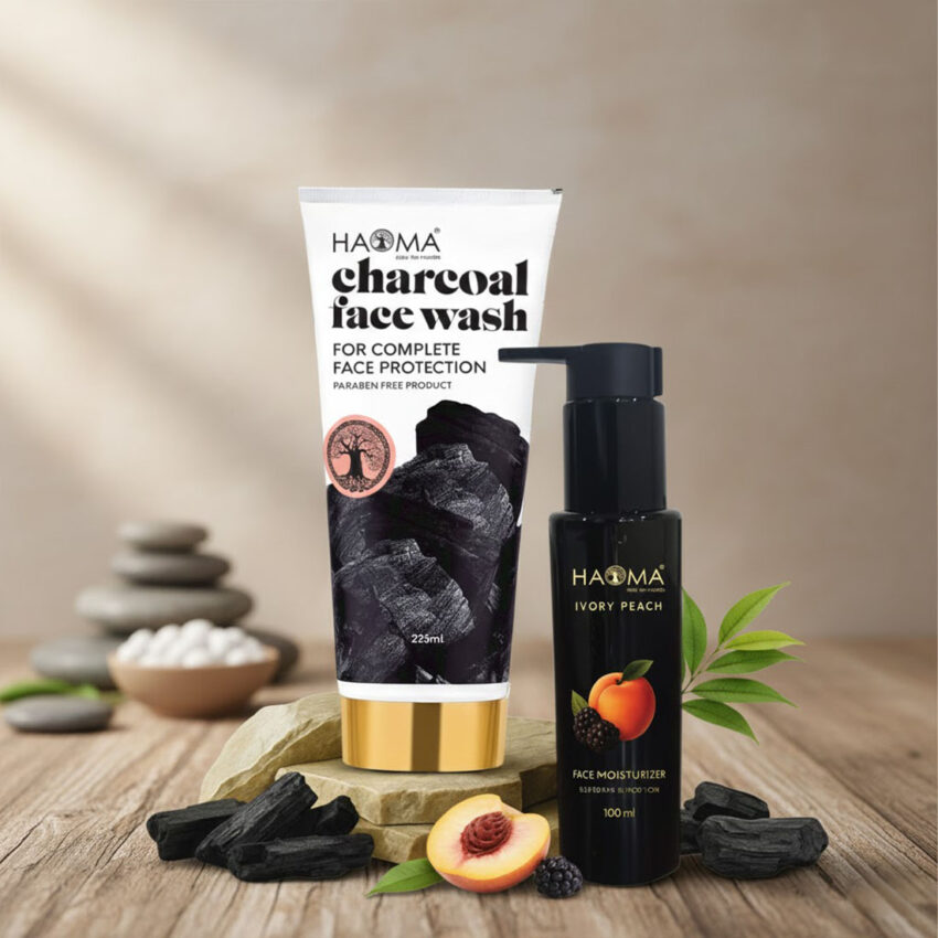 Your Everyday Charm and Everyday Defense Kit – Haoma Charcoal Face Wash and Ivory Peach Moisturizer